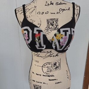 PINK Victoria's Secret Black Floral Bra